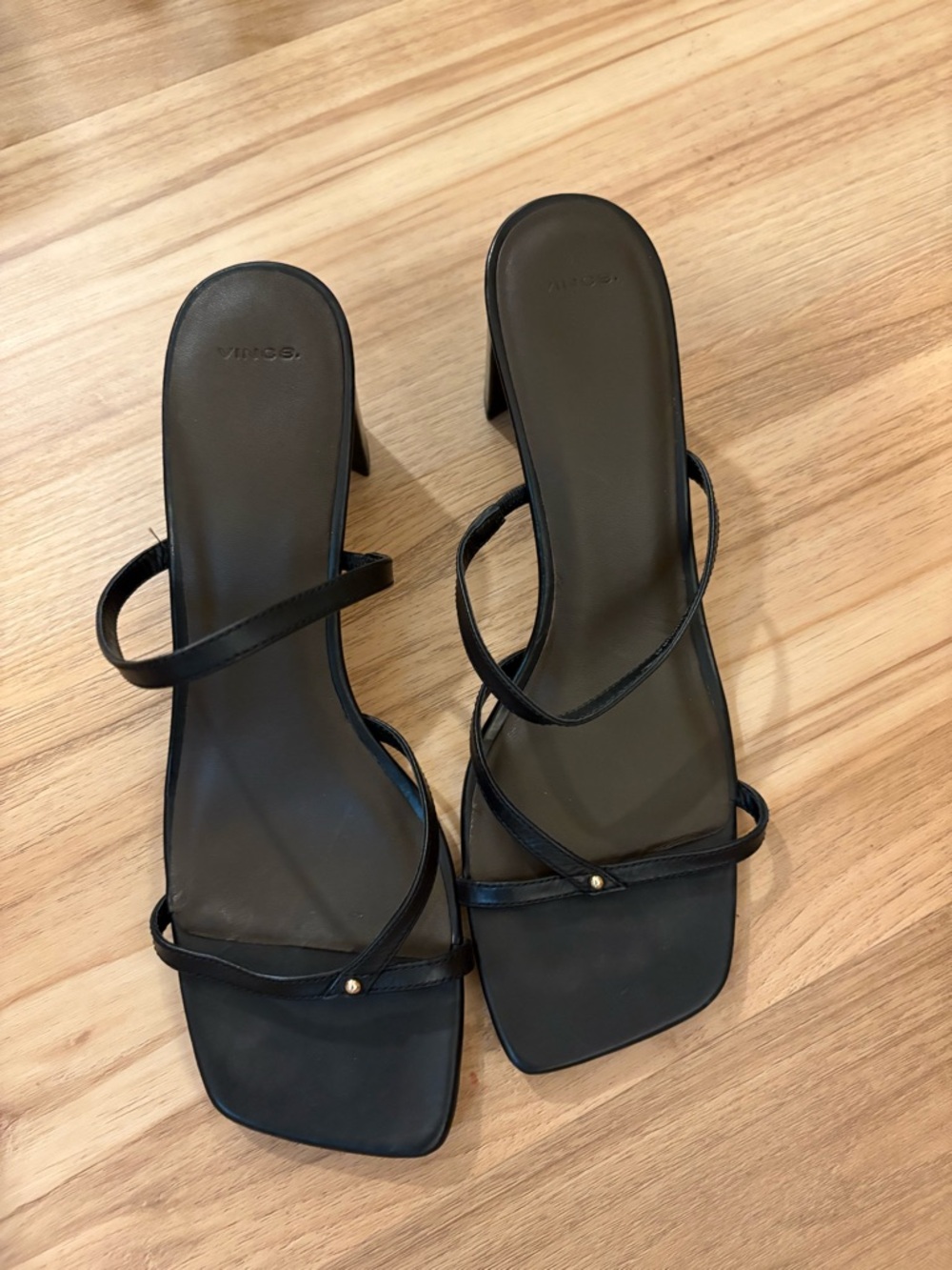 Vince leather Black Strappy Square-Toe Heels - Used Excellent Condition - sz 11